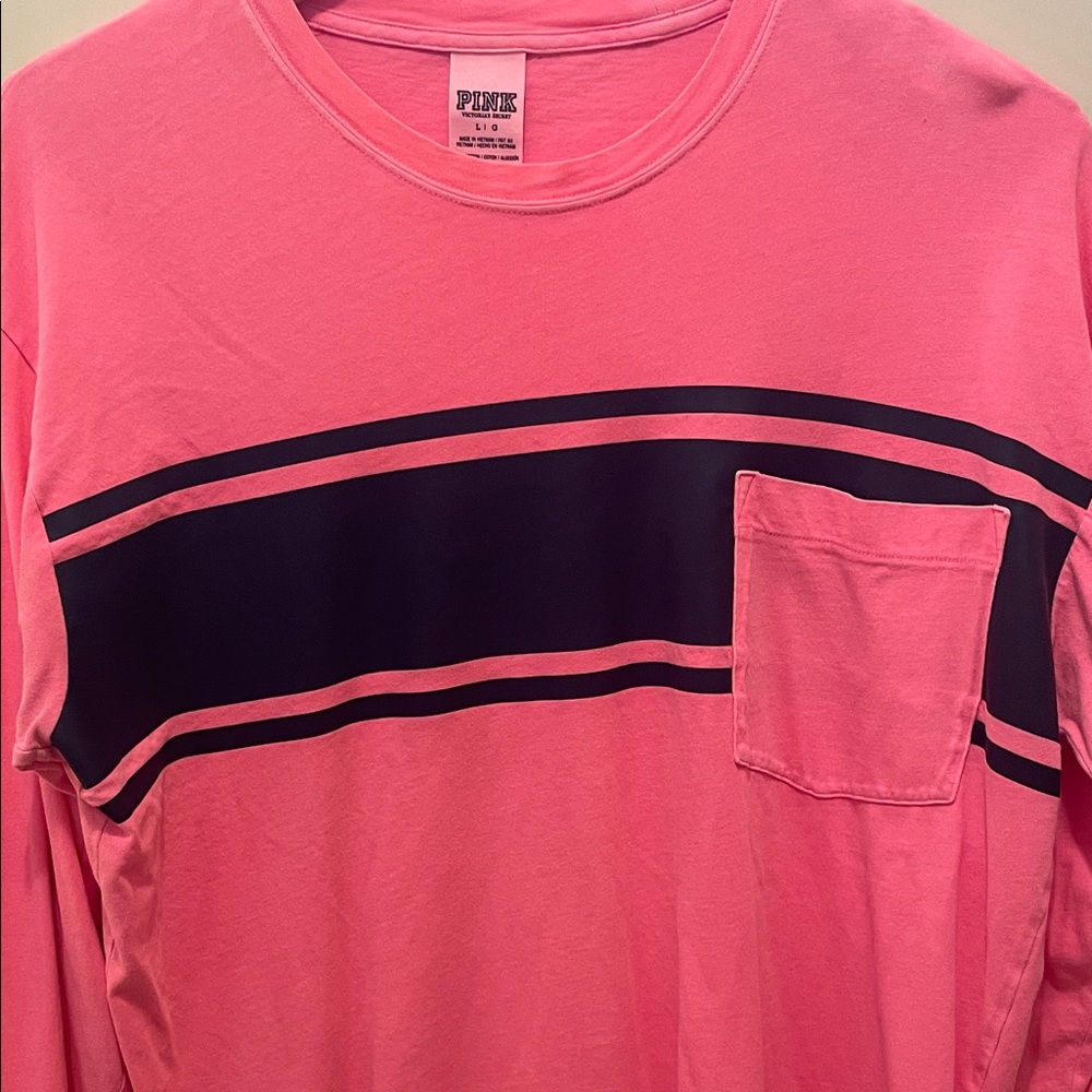PINK Victoria's Secret Pink long-sleeve tee with navy stripe and pocket